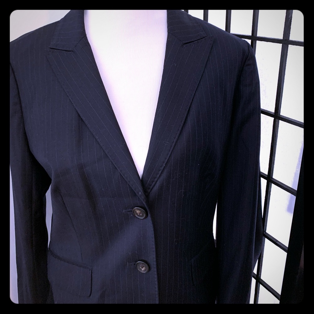 Navy Pinstriped Pant Suit